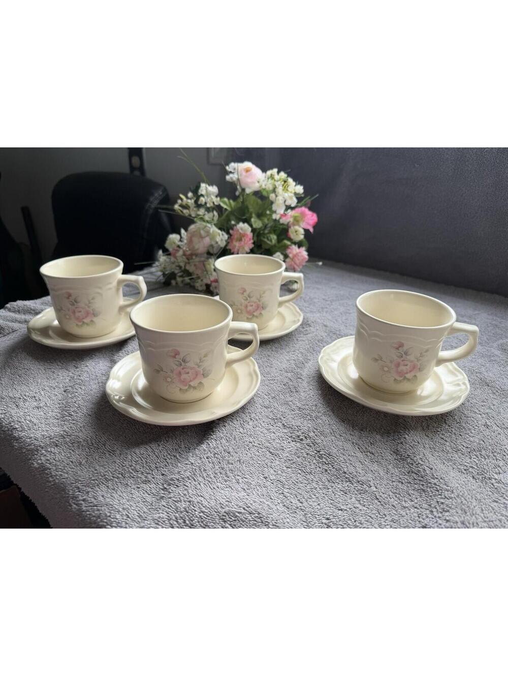 Pfaltzgraff Tea Rose Set Of 4 Coffee Cups And Saucers - New